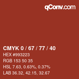 Code couleur: CMYK 0 / 67 / 77 / 40 | qconv.com