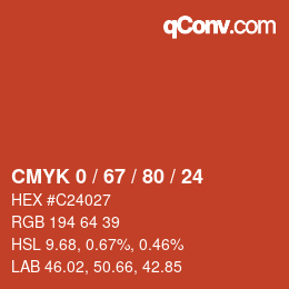 颜色代码: CMYK 0 / 67 / 80 / 24 | qconv.com