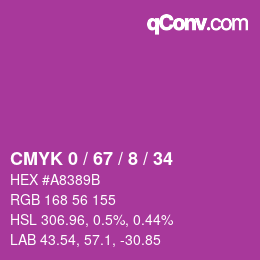 颜色代码: CMYK 0 / 67 / 8 / 34 | qconv.com