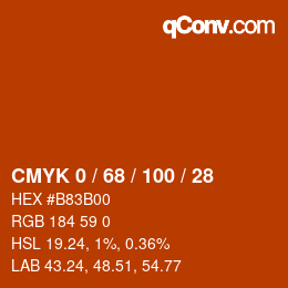 颜色代码: CMYK 0 / 68 / 100 / 28 | qconv.com