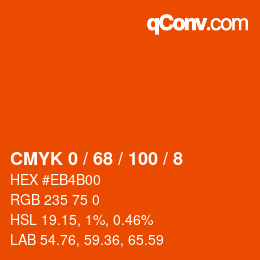 カラーコード: CMYK 0 / 68 / 100 / 8 | qconv.com