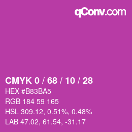 カラーコード: CMYK 0 / 68 / 10 / 28 | qconv.com