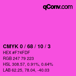 カラーコード: CMYK 0 / 68 / 10 / 3 | qconv.com