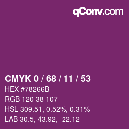 Color code: CMYK 0 / 68 / 11 / 53 | qconv.com