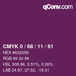 Farbcode: CMYK 0 / 68 / 11 / 61 | qconv.com