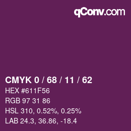 カラーコード: CMYK 0 / 68 / 11 / 62 | qconv.com
