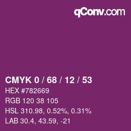 Color code: CMYK 0 / 68 / 12 / 53 | qconv.com