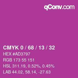 Color code: CMYK 0 / 68 / 13 / 32 | qconv.com