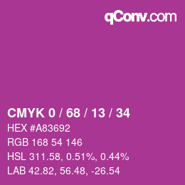 Color code: CMYK 0 / 68 / 13 / 34 | qconv.com