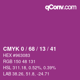 Color code: CMYK 0 / 68 / 13 / 41 | qconv.com