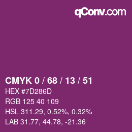 Color code: CMYK 0 / 68 / 13 / 51 | qconv.com