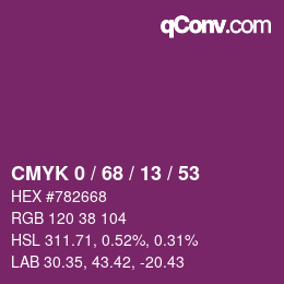 Color code: CMYK 0 / 68 / 13 / 53 | qconv.com