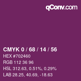 Color code: CMYK 0 / 68 / 14 / 56 | qconv.com