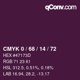 Color code: CMYK 0 / 68 / 14 / 72 | qconv.com