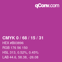 Color code: CMYK 0 / 68 / 15 / 31 | qconv.com