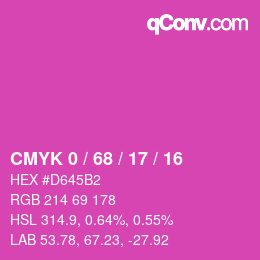 カラーコード: CMYK 0 / 68 / 17 / 16 | qconv.com