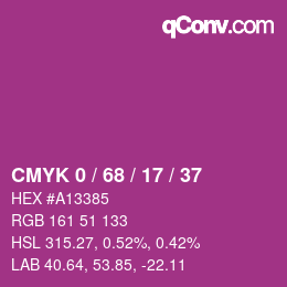 カラーコード: CMYK 0 / 68 / 17 / 37 | qconv.com