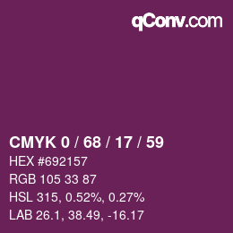 カラーコード: CMYK 0 / 68 / 17 / 59 | qconv.com