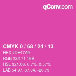 カラーコード: CMYK 0 / 68 / 24 / 13 | qconv.com