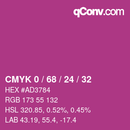 カラーコード: CMYK 0 / 68 / 24 / 32 | qconv.com
