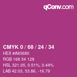 カラーコード: CMYK 0 / 68 / 24 / 34 | qconv.com