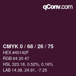 カラーコード: CMYK 0 / 68 / 26 / 75 | qconv.com