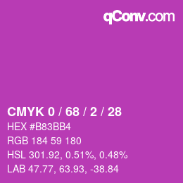 カラーコード: CMYK 0 / 68 / 2 / 28 | qconv.com