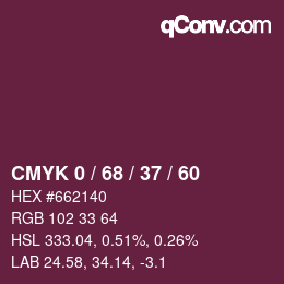 カラーコード: CMYK 0 / 68 / 37 / 60 | qconv.com