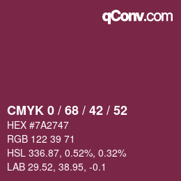 Color code: CMYK 0 / 68 / 42 / 52 | qconv.com
