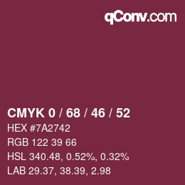 Farbcode: CMYK 0 / 68 / 46 / 52 | qconv.com