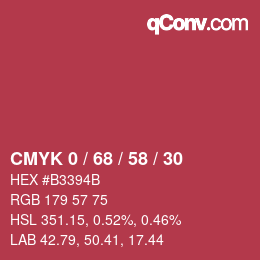 颜色代码: CMYK 0 / 68 / 58 / 30 | qconv.com