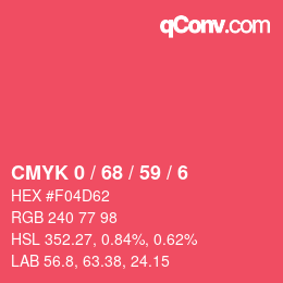 Color code: CMYK 0 / 68 / 59 / 6 | qconv.com