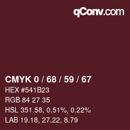 Color code: CMYK 0 / 68 / 59 / 67 | qconv.com