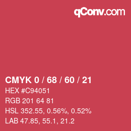 カラーコード: CMYK 0 / 68 / 60 / 21 | qconv.com