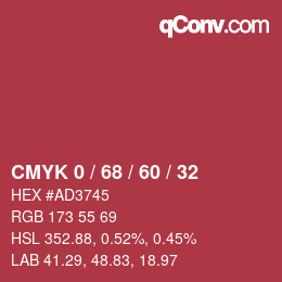 カラーコード: CMYK 0 / 68 / 60 / 32 | qconv.com