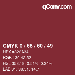 颜色代码: CMYK 0 / 68 / 60 / 49 | qconv.com