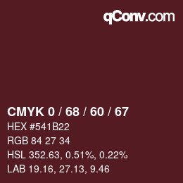 颜色代码: CMYK 0 / 68 / 60 / 67 | qconv.com
