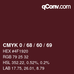 颜色代码: CMYK 0 / 68 / 60 / 69 | qconv.com