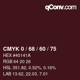 カラーコード: CMYK 0 / 68 / 60 / 75 | qconv.com