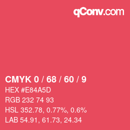 カラーコード: CMYK 0 / 68 / 60 / 9 | qconv.com