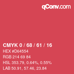 Farbcode: CMYK 0 / 68 / 61 / 16 | qconv.com