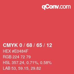 颜色代码: CMYK 0 / 68 / 65 / 12 | qconv.com