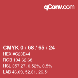 カラーコード: CMYK 0 / 68 / 65 / 24 | qconv.com