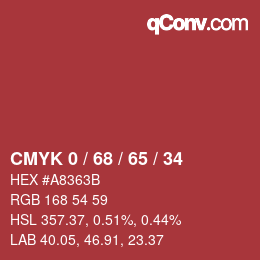 カラーコード: CMYK 0 / 68 / 65 / 34 | qconv.com