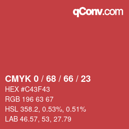 Farbcode: CMYK 0 / 68 / 66 / 23 | qconv.com
