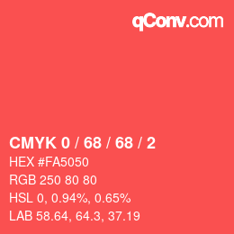 颜色代码: CMYK 0 / 68 / 68 / 2 | qconv.com