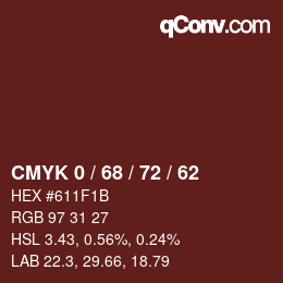 カラーコード: CMYK 0 / 68 / 72 / 62 | qconv.com