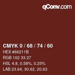 カラーコード: CMYK 0 / 68 / 74 / 60 | qconv.com