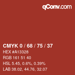 カラーコード: CMYK 0 / 68 / 75 / 37 | qconv.com