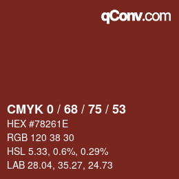 Farbcode: CMYK 0 / 68 / 75 / 53 | qconv.com